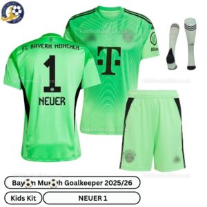 Bay^_^rn Goalkeeper Kids Football Kit 2025_26 – NEUER 1 (With Socks) – Green